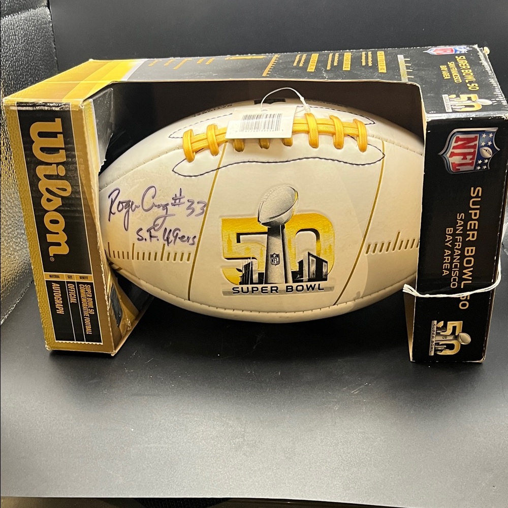 Wilson Super Bowl 50 Commemorative Football ball is deflated and signed